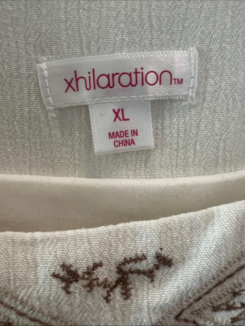 EUC SZ XL Xhilaration White Square Neck Tunic Dress with Tan Embroidery - Picture 5 of 9